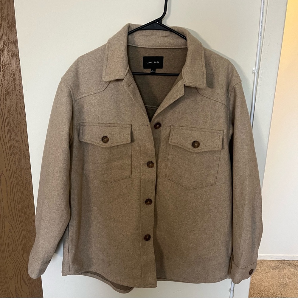 Love Tree Tan Button-Up Shacket